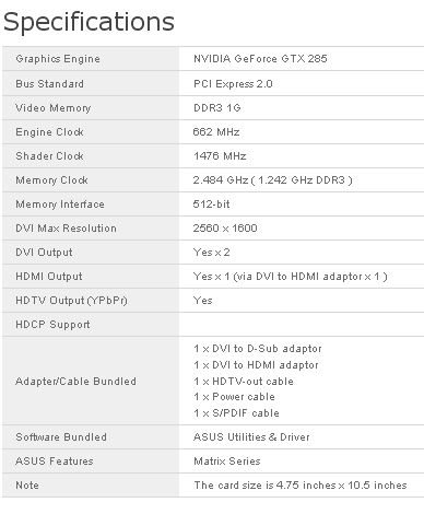 відэакарта ASUS ROG Matrix GTX 285