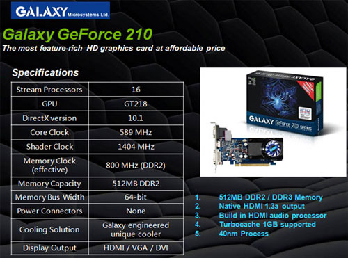 відэакарта Galaxy GeForce 210